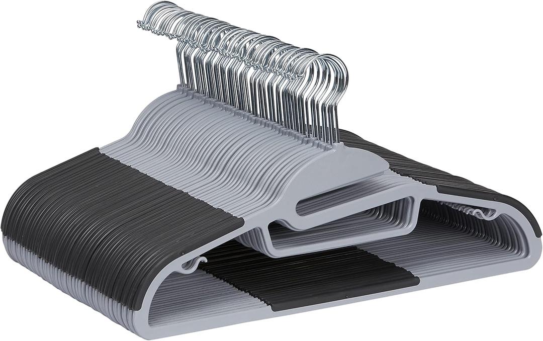 Amazon Basics Rubber Coated Plastic Hangers, Pack of 50, Gray