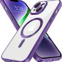 Hython Magnetic Clear for iPhone 14 Case with Camera Lens Protector [Compatible with MagSafe] Luxury Plating Edge Slim Soft TPU Cover Protective Phone Case for iPhone 14 6.1", Matte Purple