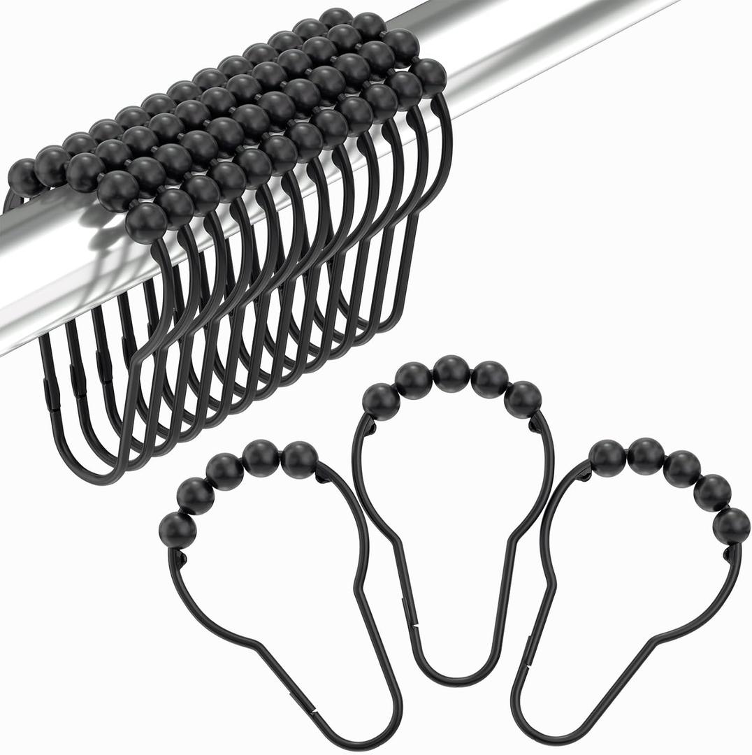 Black Shower Curtain Hooks, Amazer Shower Curtain Hooks, Shower Hooks for Shower Curtain, Decorative Shower Curtain Hooks Rust Proof Stainless Steel Shower Curtain Hooks Set of 12