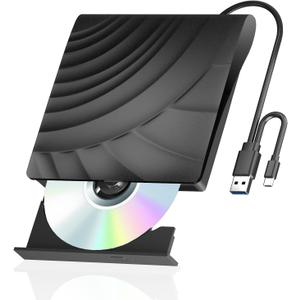 External Blu-ray/DVD Drive for PC, Portable External Blu-ray Drive, USB 3.0 Type-C USB Blu-ray Drive External, Blu-ray Burner External and Blu-ray Player for PC Compatible with Mac OS, Windows, Linux