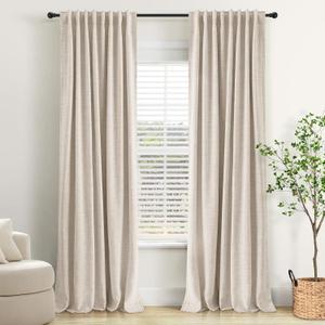 INOVADAY 100% Blackout Curtains 84 Inches Length 2 Panels Set, Back Tab/Rod Pocket Linen Black Out Curtains for Bedroom, Thermal Insulated Window Drapes - Cream, W50 X L84