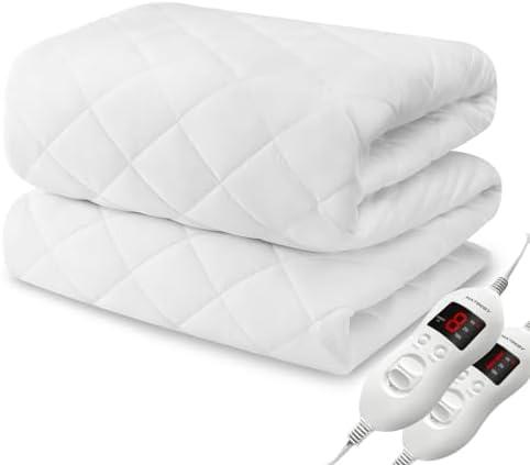 Heated Mattress Pad Queen Size, Electric Mattress Pad Cover w/Dual Control 8 Heating Settings, Bed Warmer w/ 4 Auto Shut Off Settings, UL Certified, Deep Pocket, Machine Washable, White