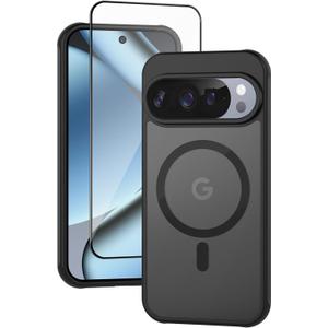 Meliya for Google Pixel 10/10 Pro Case, [Compatible with MagSafe] Magnetic Matte Shockproof Protective Cover Case with Tempered Glass Screen Protector, Black