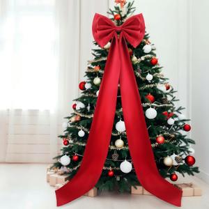 Giant Bow Decor Christmas Tree Topper Decoration Big Bows for Room Wall Backdrop 75x18 Inch Ribbon Tie for Wedding Christmas Fall Birthday Party Baby Shower Supplies(Red,Satin)