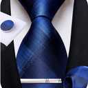 DiBanGu Silk Ties for Men Formal Plaid Check Necktie and Pocket Square Cufflinks Tie Clip Set Wedding Necktie with Gift Box
