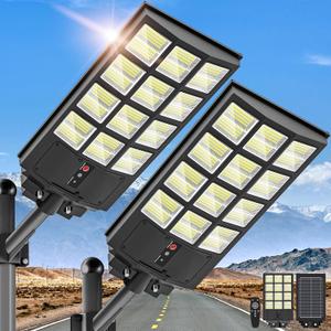 OKPRO 5000W Solar Street Light, Wide Angle Solar Lights Outdoor IP66 Waterproof, 6500K Dusk to Dawn, LED Security Flood Light with Motion Sensor and Remote Control for Residential Yard (2 Pack)