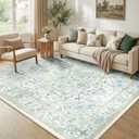 CAPALOCA 5x8 Washable Nursery Girls Low Pile Area Rug Green Blue