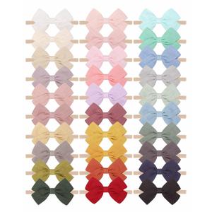 jollybows 30pcs Baby Girls Nylon Hair Bows Headbands Linen Bands Elastic Accessories for Kids Infants Newborn (3-30 PCS Solid Linen)