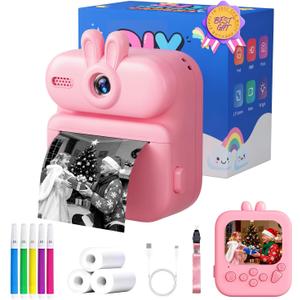 Kids Camera Instant Print: Gleeglee 1080P Kids Instant Print Camera - 32G SD Card - Lanyard - Christmas Birthday Gifts for Girls Boys - Portable Toy for 3 4 5 6 7 8 9 10 Years Old, Pink Rabbit