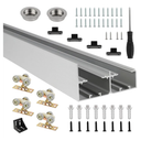 Dyna-Living 4FT Bypass Sliding Closet Door Track Hardware Kit, Heavy Duty Aluminum Pocket Door Hardware with Finger Pulls, Smoothly and Quietly, for 2 Do-or Syste, Fit Door Thickness 1 3/8" or 1 3/4"