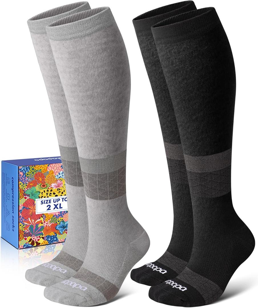 Lalapapa Thick Soft Cotton Compression Socks, Black & Grey Geometric, L/ XL