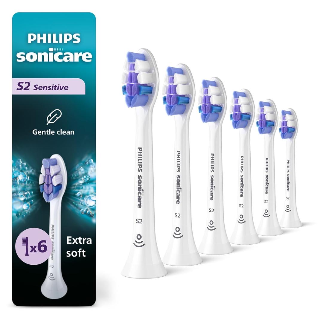 Philips Sonicare S2 Sensitive - Genuine Replacement Electric Toothbrush Heads, White, 6 Pack, HX6056/77
