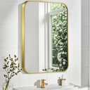 Matte Gold Mirror, 30x36 Inch Brushed Gold Mirror, Aluminum Alloy Framed Vanity Mirror, Rounded Rectangle Bathroom Mirror for Over Sink, Anti-Rust Wall Mirror (Horizontally or Vertically)