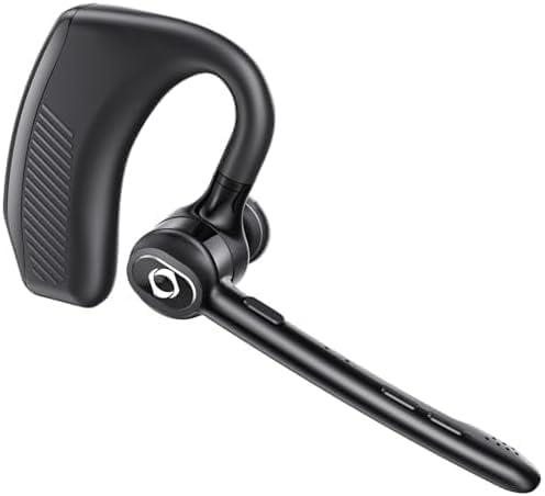 Wireless Headset Bluetooth Earpiece with Dual Noise Canceling Microphone Hands Free Headphones Single Ear Earphone Over Ear Earbud for iPhone Samsung Android Cellphones TV PC Trucker Game Work Driving (Black)