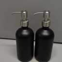 Cornucopia Brands 16oz Black Glass Bottles w/Stainless Steel Pumps (2-Pack); Black Coated Boston Round; Lotion, Hand Care & Soap Dispensers