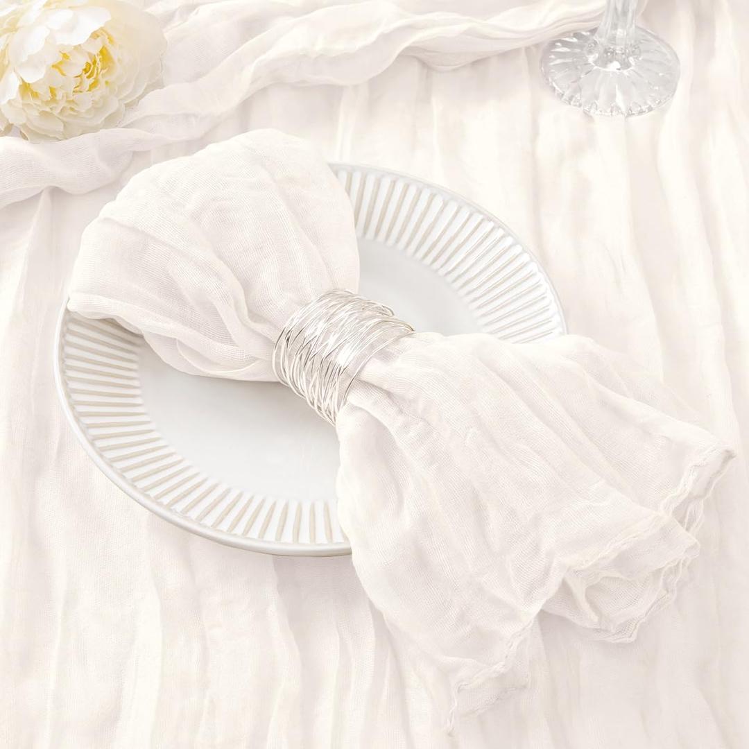 DeZerlor 100 Pack Ivory White Cheesecloth Napkins Summer Cloth Napkins Set of 100 Dinner Napkins Bulk 21x21 Inches for Wedding Bridal Shower Baby Shower Parties
