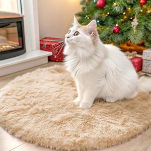 OLANLY Beige Round Rugs for Bedroom - Machine Washable, 2 ft Circle Area Rugs for Living Room, Soft and Fluffy Shaggy Carpet for Teen Girls and Boys, Nursery Rooms, Dorms, Home Decor Aesthetic