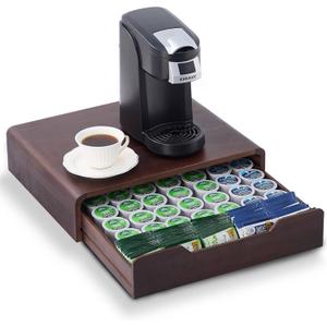 Acacia Wood Coffee Pod Organizer, K Cup Holder Organizer for Counter, K Cup Drawer Coffee Maker Machine Stand, 35 Pack K Pod Holder, (black walnut)