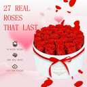 27 Forever Flowers in a Luxury Suede Box, Preserved Roses Birthday Gifts for Women, Romantic Anniversary Wedding Gifts for Women Her Girlfriend Wife, Red