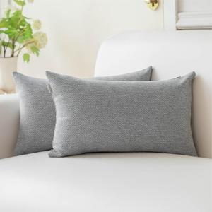 a moment Pillow Covers 12x20 Inch Grey Textured Decorative Throw Pillow Covers Modern Farmhouse Pillowcase Solid Cushion Cover Pack of 2 for Home Decor Sofa Bedroom