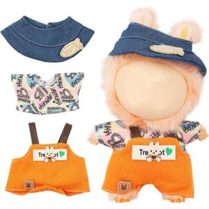 Clothes for Labubu, Cute Outfit for 17cm Labubu Doll,Clothes Set for 17cm Toys, Premium Doll Onesie for Dress up Unique Style, Adorable Stylish (Orange Set)