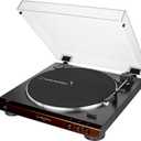 Audio-Technica At-LP60X-BW Fully Automatic Belt-Drive Stereo Turntable, Hi-Fi, 2 Speed, Dust Cover, Anti-Resonance, Die-Cast Aluminum Platter Brown
