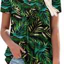 BETTE BOUTIK Womens Short Sleeve Tunics V Neck Button Down Shirts Blouse Tops Pullover S-3XL (L)
