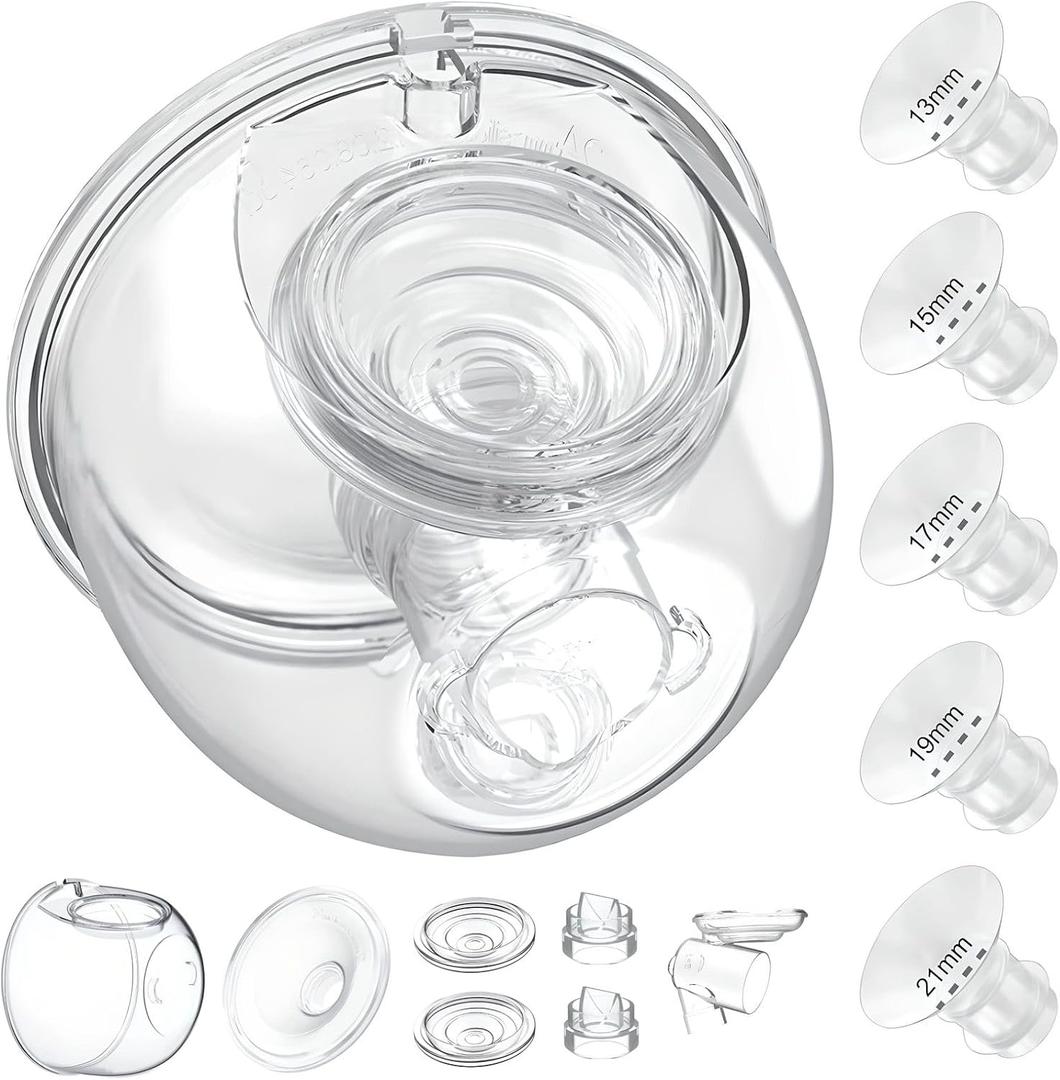 Wearable Breast Pump Milk Collector Cup Accessories,Compatible with 24mm TSRETE/kmaier/eulumap/Momcozy S9/S12 Wearable Breast Pump,Upgrade Duckbill Valve with Free Rotation,Extra 5pcs Flange Inserts (Overall Set 24mm)