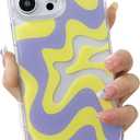 Ginkgonut Compatible with iPhone 14 Pro Max Case, Fashion Simple Cute Wavy Pattern for Women Girls Soft TPU+Hard PC Protection Case for iPhone 14 Pro Max-Yellow