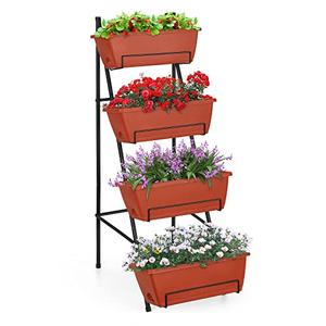 OYEAL Raised Garden Bed 4 Tier Vertical Garden Planter Indoor Outdoor Herb Planter with Legs Elevated Garden Planters for Flowers Vegetables Plants, Brick Red