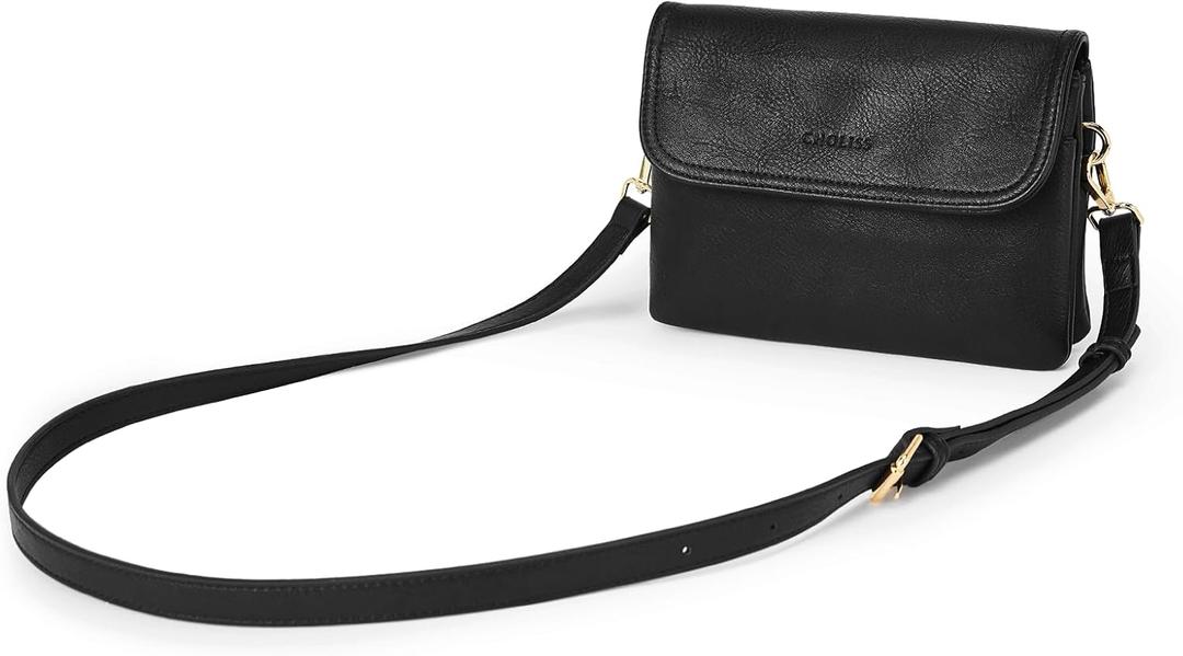 CHOLISS Small Crossbody Bags for Women, Vegan Leather Cell Phone Purse, Mini Travel Purse with Adjustable Strap (03 Classic Black)