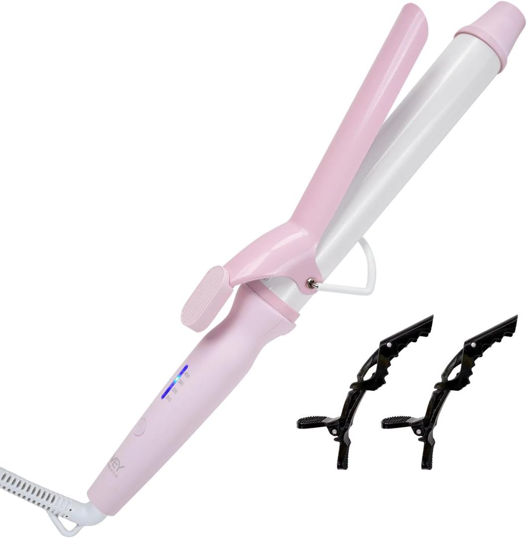 SVEY Double Ceramic 1 1/4 Inch Curling Iron, 1.25 Inch Barrel for Loose Curls, Hair Curler for Medium and Long Hair, Pink.