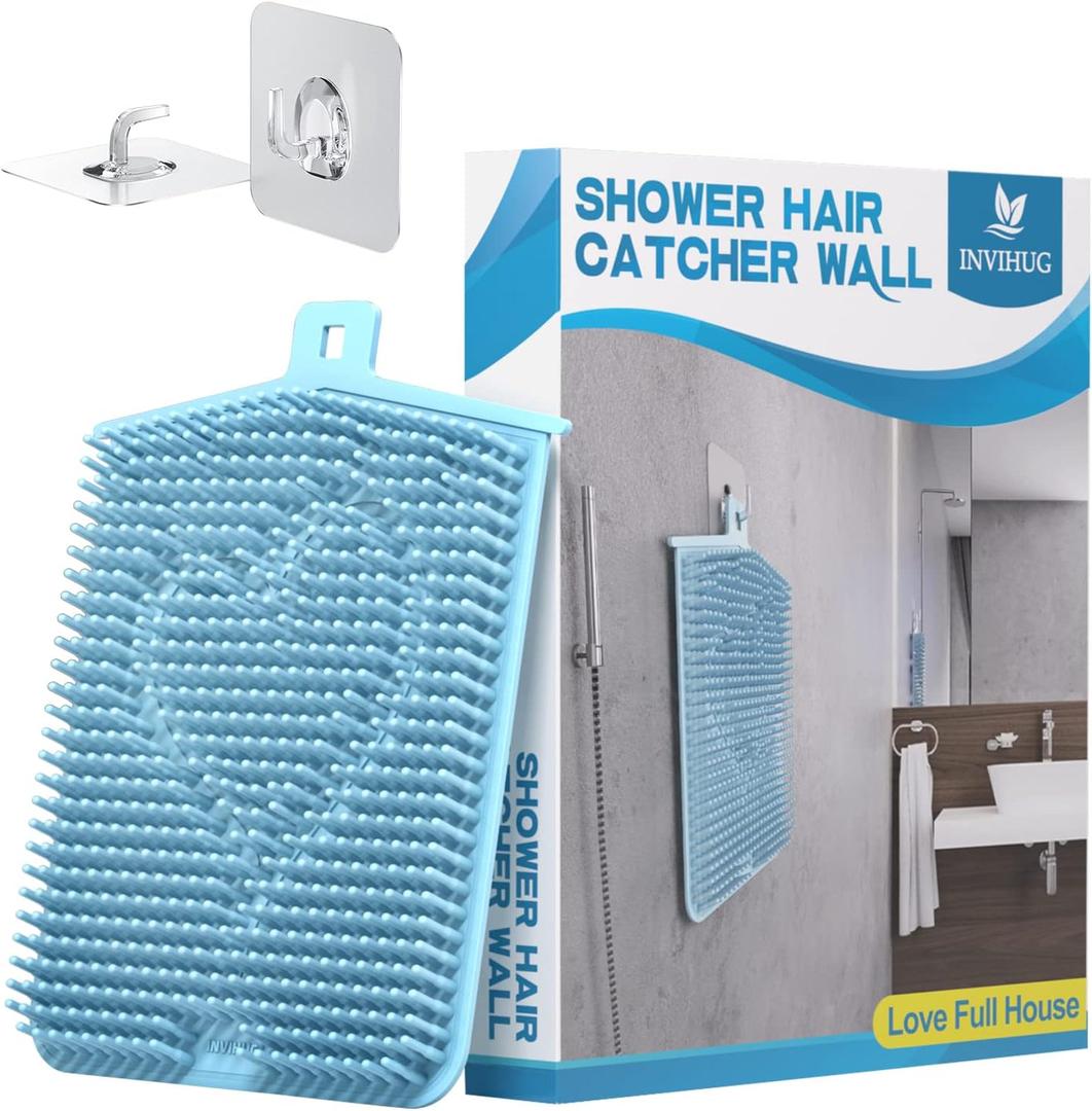 INVIHUG Shower Hair Catcher Wall-Mounted, Love Full House Hair Collector for Shower Drain Protector (Blue Love)