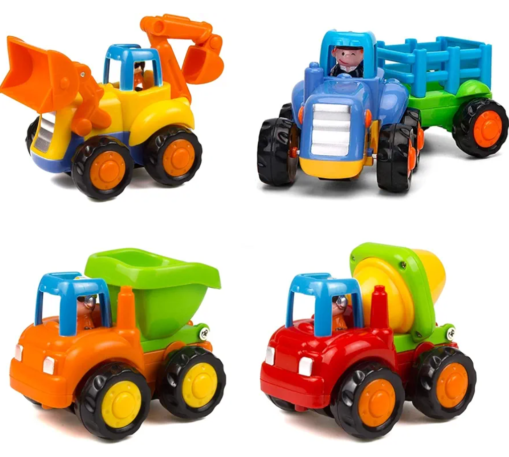 Friction Powered Cars Push and Go Trucks Construction Vehicles Toys Set of Tractor Bulldozer Dump Truck Cement Mixer for Baby Toddlers Infants Boys Gifts