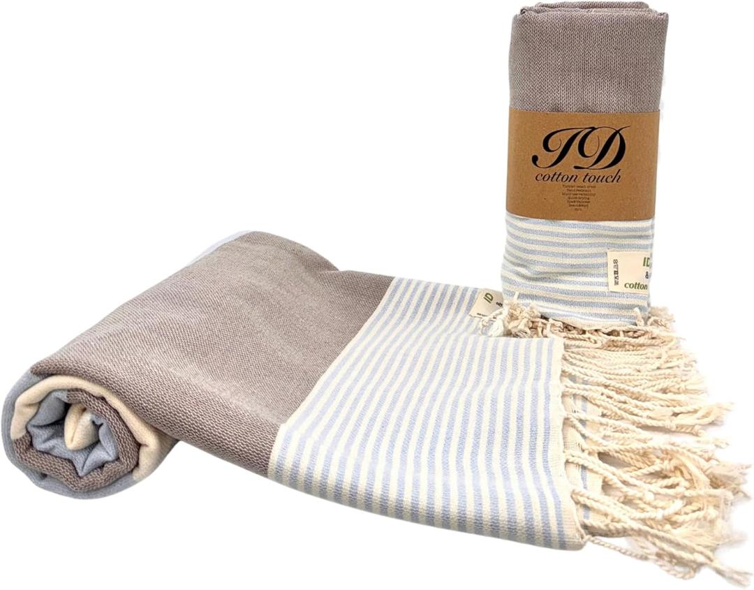 100% Cotton Turkish Beach Towels Great for Beach, Bathroom Towels Adult Travel Essentials Cruise Accessories Vacation Yoga Mat Soft Feel High Absorbent Sand Free Quick Dry (Apollania Blue Brown)