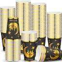 Domensi 100 Pack Eid Mubarak Paper Cups Ramadan Muslim Disposable Coffee Cups Bulk Gold Foil Hot Cold Drinking Party Supplies for Eid Islamic Al Adha Decorations(Black)