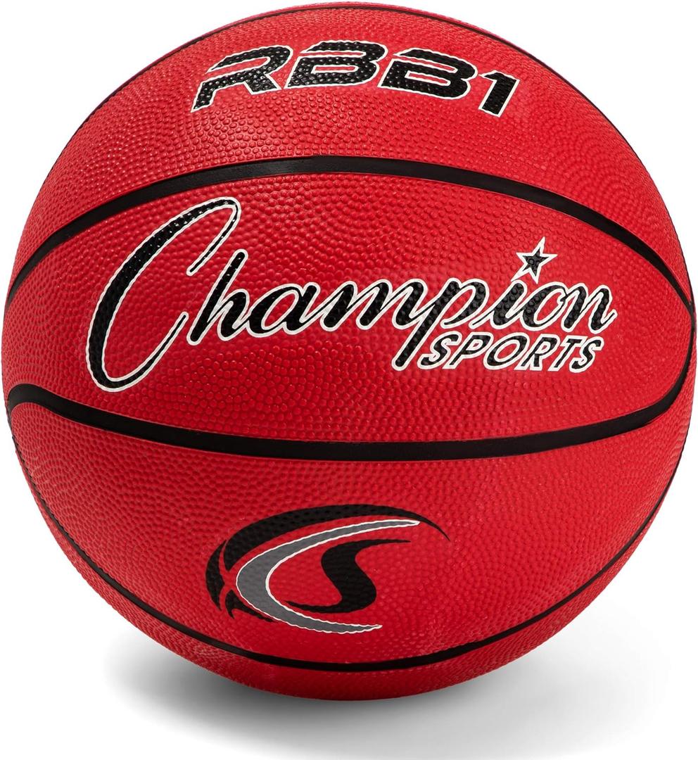 Champion Sports Rubber Basketballs – Durable Indoor & Outdoor Training & Recreational Game Balls, Multiple Sizes & Colors