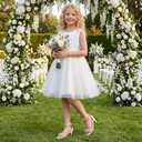 Dufannie Girls High Heels Sandals Girls Dress Shoes Rhinestone Open Toe Ankle Strap Kids Pumps Sandals Flower Wedding Church Party Dance for Little Big Kid