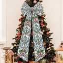 Large Christmas Tree Topper Bow 46"x15.7" Floral Block Print Xmas Tree Toppers Bows Christmas Wreath Decor for Home Indoor/Outdoor Holiday Decor(Red and Green)