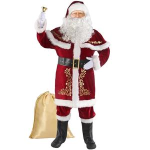 Boveco Christmas Santa Claus Costume for Men Adult 12pcs Santa Suit Deluxe Professional Velvet Outfit for Xmas Holiday Party Cosplay 2XL