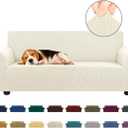 KEKUOU Stretch Loveseat Sofa Cover Slipcover,Couch Covers for 2 Cushion Couch Sofa (55"-78") Furniture Protector Sofa with Elastic Bottom for Kids,Dog. Jacquard Small Checked(Medium,Beige)