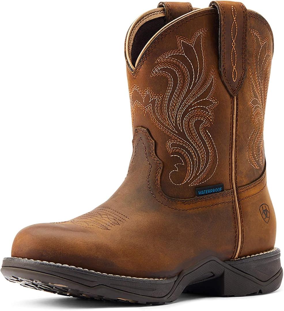 Ariat Women's Anthem Round Toe Shortie Western Boot (7, Glazed Brown)