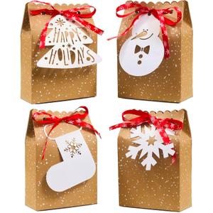 Atpxdk 12pcs Christmas Gift Bags, Assortment Kraft Holiday Treat Gift Bags with Tags for Christmas Party Supplies