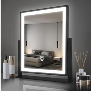 Beelux Hollywood Style Vanity Mirror - 11 in Black Makeup Mirror with Light, Dimmable Lights, Smart Control, Adjustable Warm White/Natural/Daylight, 360Rotation for Makeup Enthusiasts