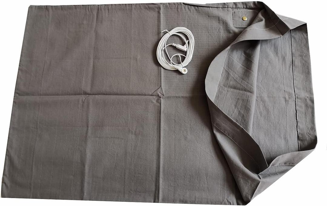 Amradield Grounding Sheet Pillowcase with Grounding Cords Portable Blue Bracelet Users Guide Earthing Grounded Flat Sheets 95% Cotton 5% Silver Organic Fitted Grounded Sheet for Improved Sleep 20x28
