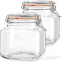 81oz Glass Jars with Airtight Lid, 2 Pack Glass Food Storage Jars with 2 Scale Marks, Square Glass Canisters for Flour, Cereal, Coffee, Pasta, Cookies, Pickle, 0.6 Gallon Wide Mouth Mason Jars