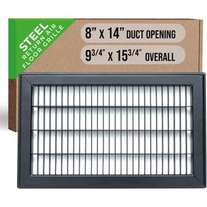 Fits 8x14 and 14x8 Duct Opening | Return Air Floor Grille by Handua | Walkable Vent Cover Grill for Floor | Black | Heavy Duty Fixed Blades | Outer Dimensions: 9.75"W X 17.75"H