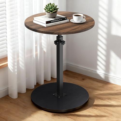 Side Table Adjustable with Wheels, Adjustable 17.7-30.3 inches, Tabletop Diameter: 10 inches, End Table Round for Living Rooms, Bedrooms, Kitchens, Offices, Walnut