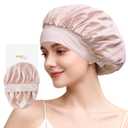 ZIMASILK Adjustable 100% Mulberry Silk Bonnet for Sleeping Women with Button Strap - Double Layer Silk Hair Bonnet, Non - Slip Night Cap for Hair & Skin Care (Pink) (One Size)