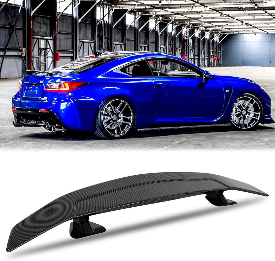 JMTBNO 46Inch Universal Rear Spoiler, Carbon Fiber ABS Sport Style Racing Spoiler Truck Wing Lightweight,Rear Trunk Spoiler Wing Lid Tail Deck Spoiler Fit for Sedan Coupe Hatchback